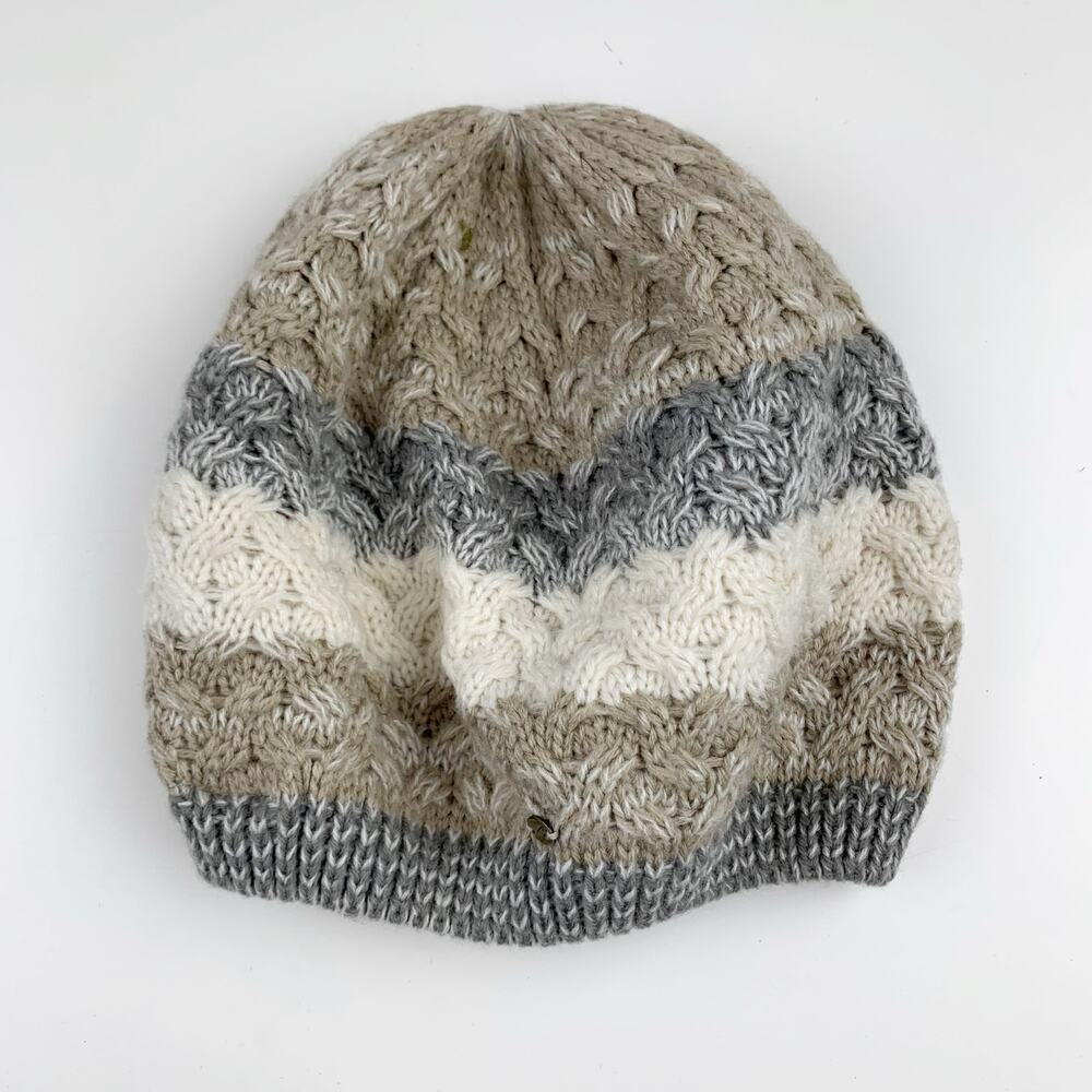 Betmar Beanie Knit Hat Soft Grey Brown White Stripe Women's One Size
